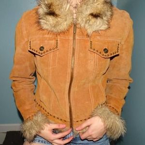 Y2K Afghan Style Trucker Jacket Giacca Small Suede Brown Tan Penny Lane Boho